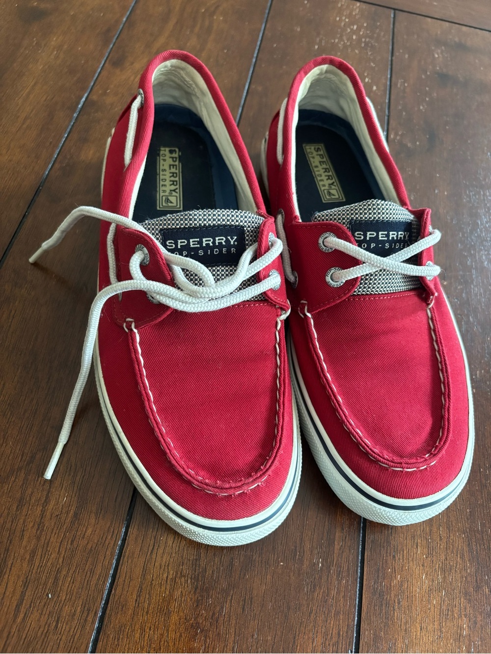 Sperry Men’s Red Canvas Boat Shoes with White Laces